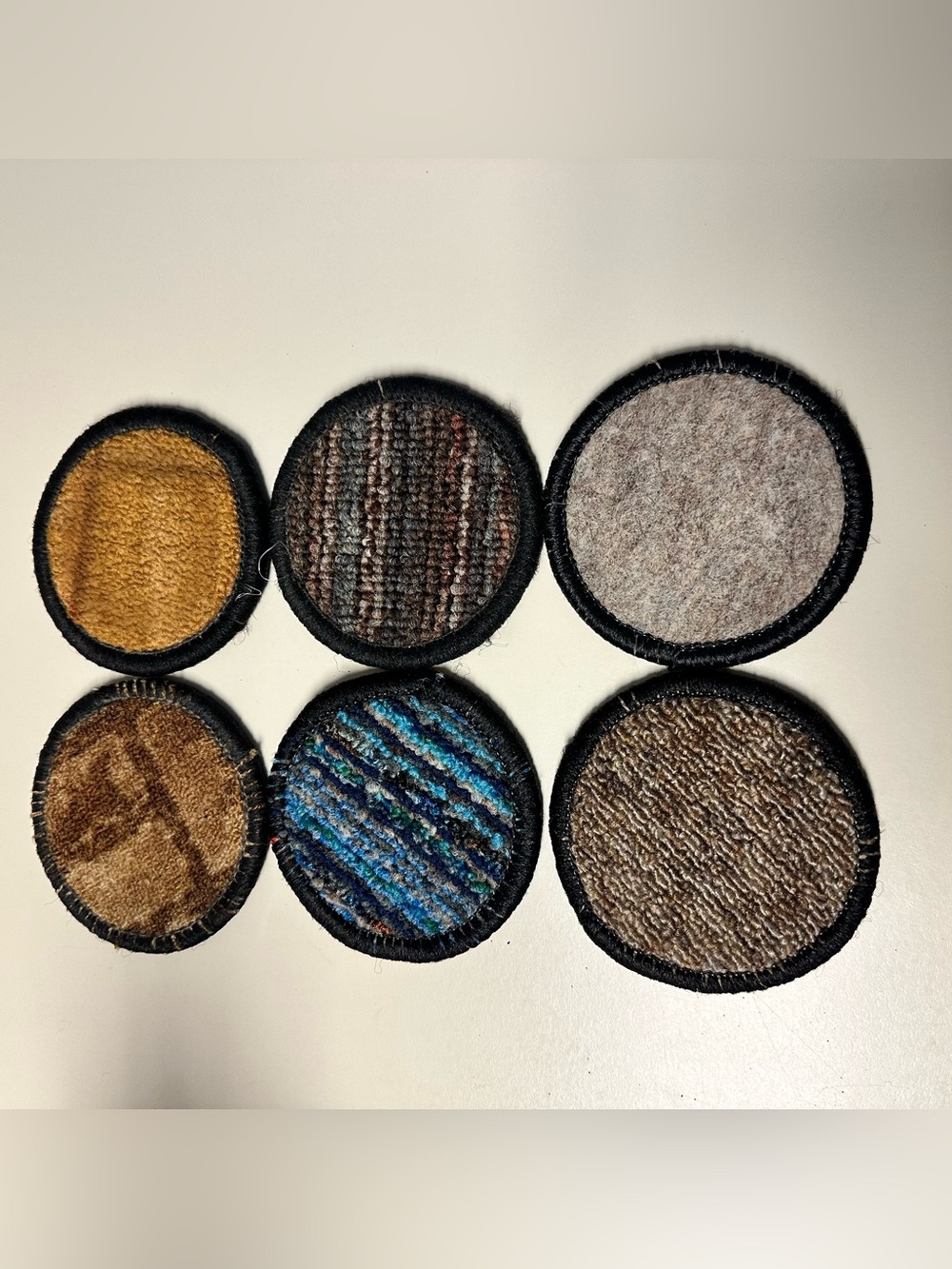 Round Carpet Coasters 4” Vintage Barware Set of 6 MCM Retro drink rug coaster